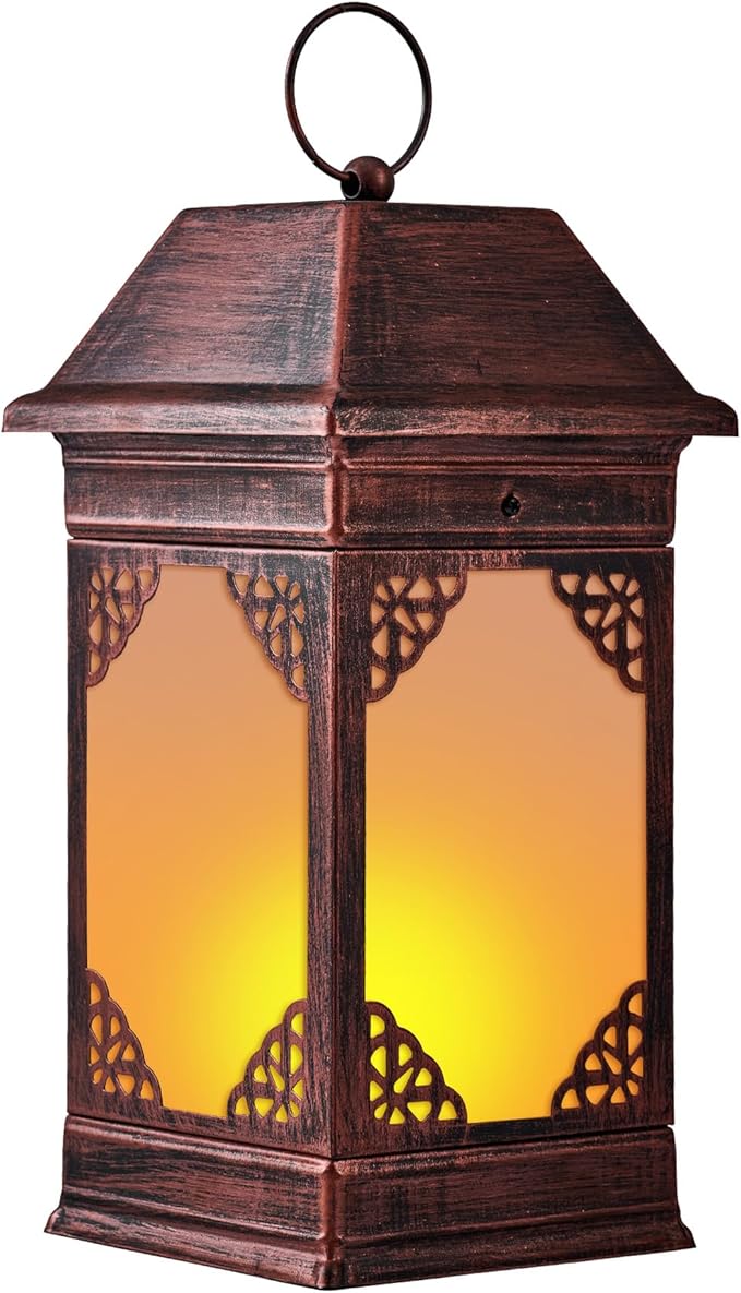 14" Solar Lanterns Outdoor Waterproof, Glass Flickering Flame Solar Lantern, Hanging Metal Lantern Decorative for Patio Front Porch Garden Backyard Tabletop Party Decoration-CasaMuseHome