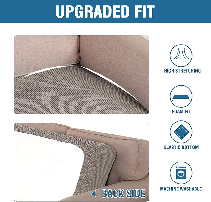 H.VERSAILTEX Super Stretch Individual Seat Cushion Covers Sofa Covers Couch Cushion Covers Slipcover Sets Thick Jacquard Textured Twill Fabric (1 Piece Loveseat Cushion Cover, Taupe)-CasaMuseHome