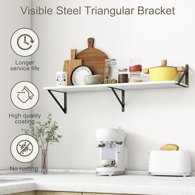 36"W x 12"D Floating Shelves, Black Deep Floating Shelves for Wall with Brackets, 12 Inch Deep Wall Shelves for Books, Wide Display Storage Shelves for Bathroom, Living Room, 36 Inch Long, Set of 2-CasaMuseHome