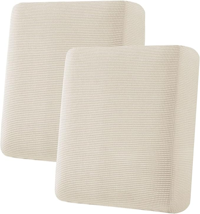 H.VERSAILTEX Super Stretch Individual Seat Sofa Covers Couch Slipcover Sets Thick Jacquard Textured Twill Fabric (2 Piece Medium Sofa Cushion Covers, Natural)-CasaMuseHome