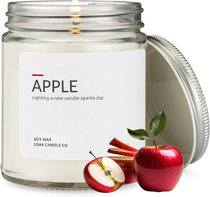 1OAK Soy Wax Scented Candles (Apple) - Soy Candles for Home Scented - Long Burning Premium - Hand-Poured (7oz)-CasaMuseHome