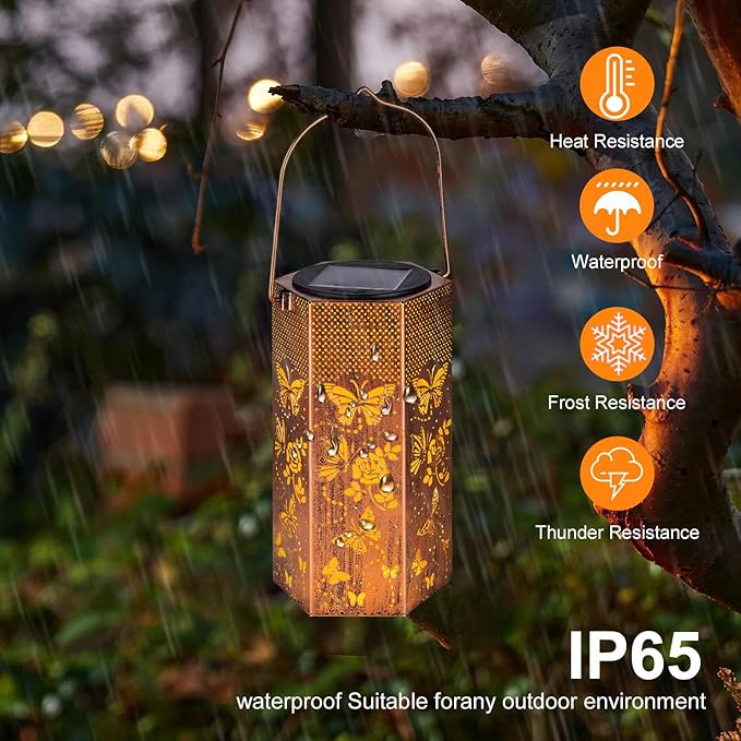 2 Pack Butterfly Solar Lanterns Outdoor Waterproof - Birthday Gifts for Women, Mom, Butterflies Solar Lights Outdoor Hanging Garden Decor for Outside, Patio, Outdoor, Yard, Lawn, Balcony-CasaMuseHome