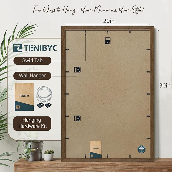 20x30 Poster Frame 3 Pack - Brown Woodgrain, Wood Picture Frame, Wall Gallery Frame - Wall Hanging-CasaMuseHome