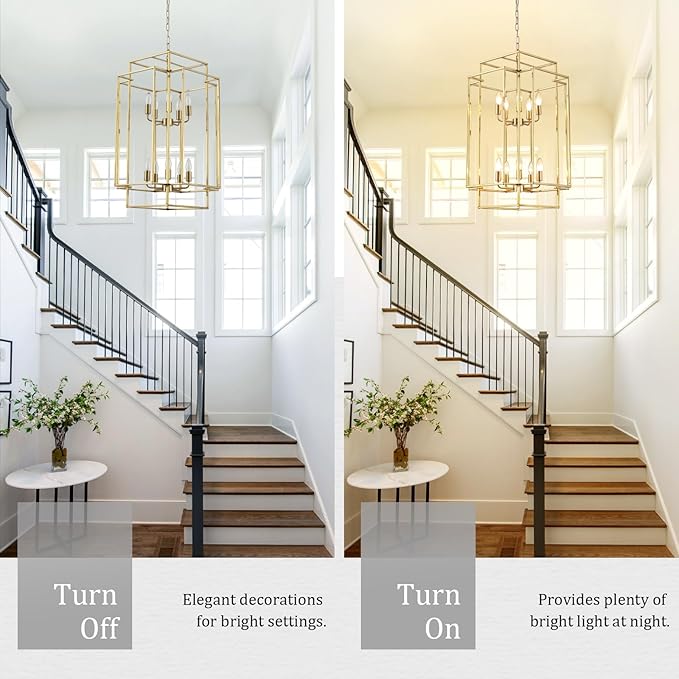 30" Farmhouse Gold Chandelier, 10-Light Foyer Lighting Fixtures, Lantern Tiered Pendant Light Fixtures, Metal Rustic High Ceiling Chandelier for Dining Room Entryway Staircase-CasaMuseHome