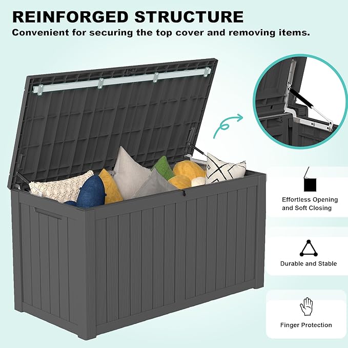 150Gal Outdoor Deck Box Waterproof, Lager Patio Storage Box Indoor and Outdoor Use, Lockable Resin Storage Bin for Patio Furniture Cushions Garden Tools, Package Delivery,UV Resistant-Black-CasaMuseHome