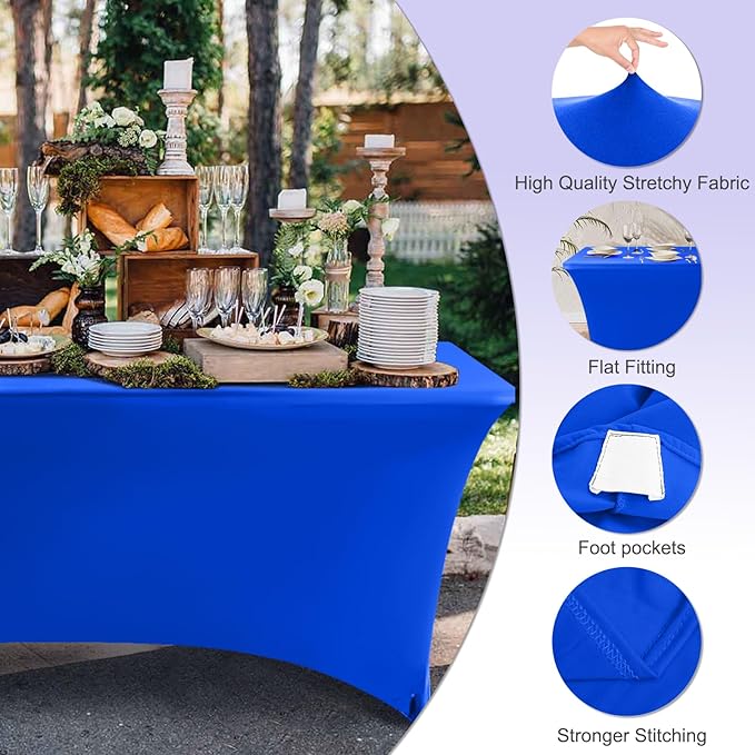 ABCCANOPY 6 FT Royal Blue Spandex Table Cover Stretch Fitted Wrinkle Resistant Tablecloth Reuse for Rectangular Folding Table Patry Event Wedding Banquet Protector-CasaMuseHome