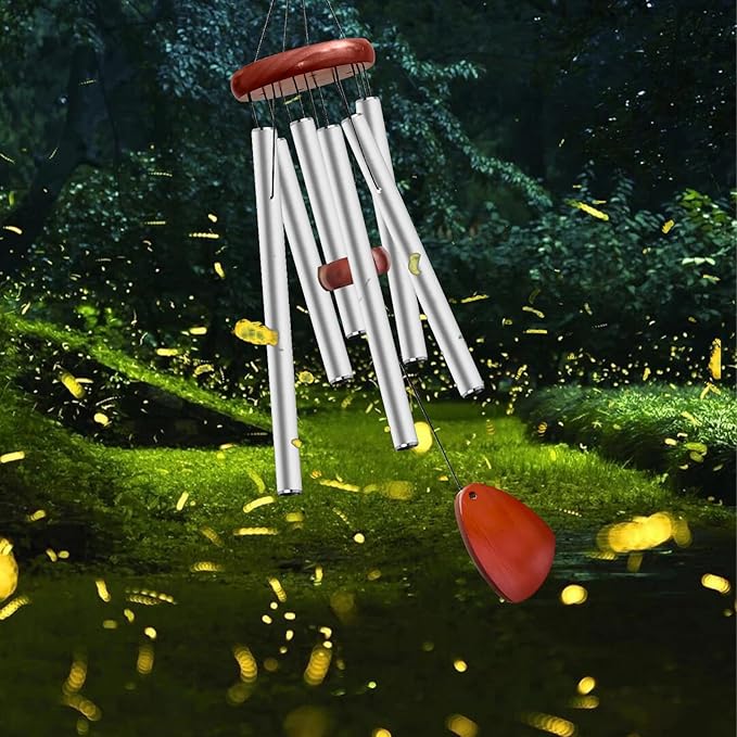 28" Wind Chime for Mothers Day, Decorative Wind Chimes for Outside, Memorial Windchimes Remembrance Gift for Women Mom Grandma, Metal Wind Chimes Outdoor Decor for Garden Patio Zen(Silver)-CasaMuseHome