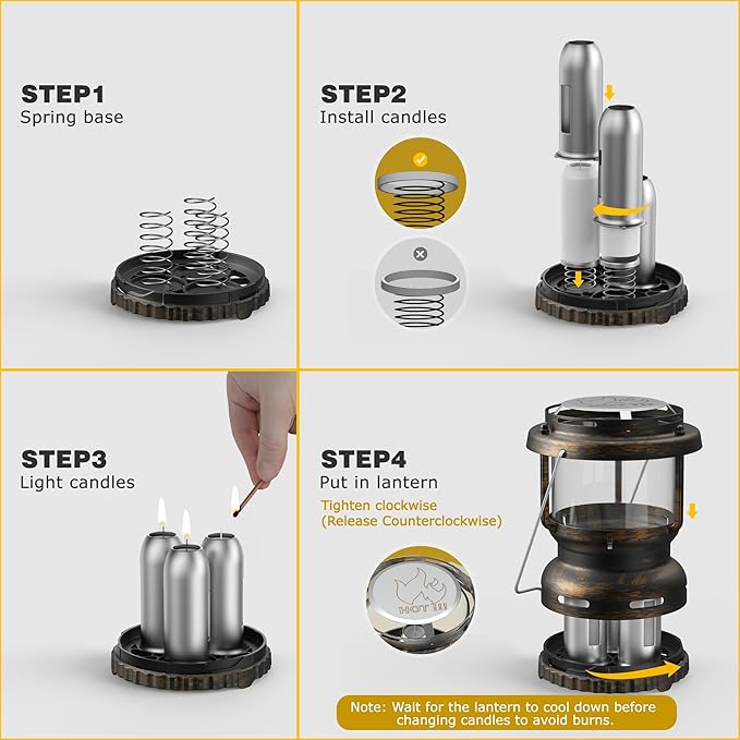 3-Wick Emergency Candle Lantern for Power Outages [18H+ Burning Time] Vintage Decorative Candle Lantern for Real Candles, Outdoor Portable Camping Survival Lighting [7.1"*5.7" - Vintage Brass]-CasaMuseHome