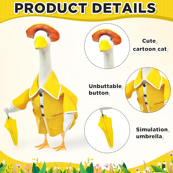 23 Inch Porch Goose Raincoat Outfit with Umbrella– Cement Goose Clothes for Porch Goose Statue, Waterproof Outdoor Goose Outfit for Lawn & Garden Decor-CasaMuseHome