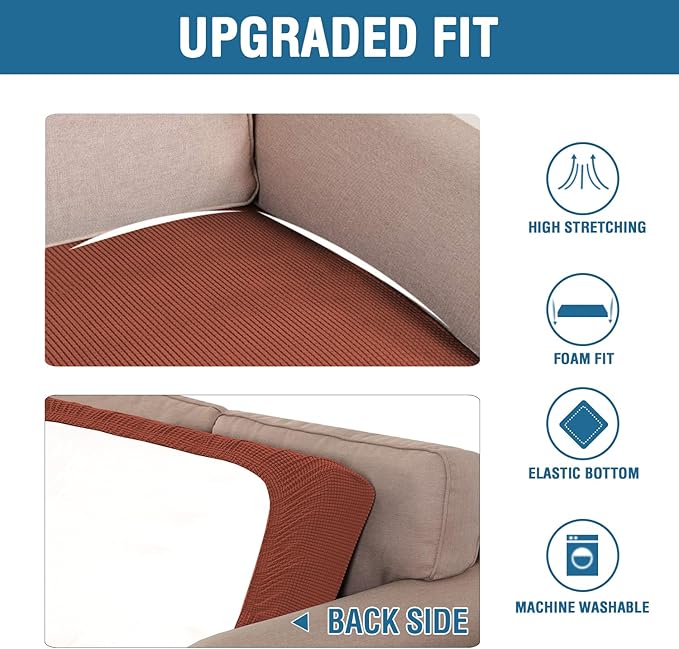 H.VERSAILTEX Super Stretch Individual Seat Cushion Covers Sofa Covers Couch Cushion Covers Slipcover Sets Thick Jacquard Textured Twill Fabric (1 Piece Sofa Cushion Cover, Rust)-CasaMuseHome