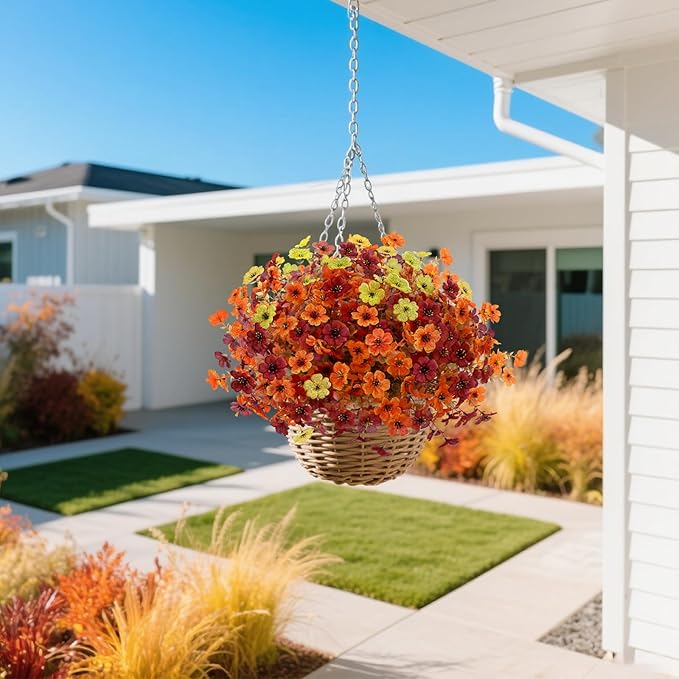 12 Bundles Artificial Fall Flowers Faux Mums for Outdoor Indoor, Artificial Plants Daisy Faux Plants Fake Mums for Fall Decor Pots Patio Garden Porch Autumn (Orange，Brown，Yellow) (12)-CasaMuseHome