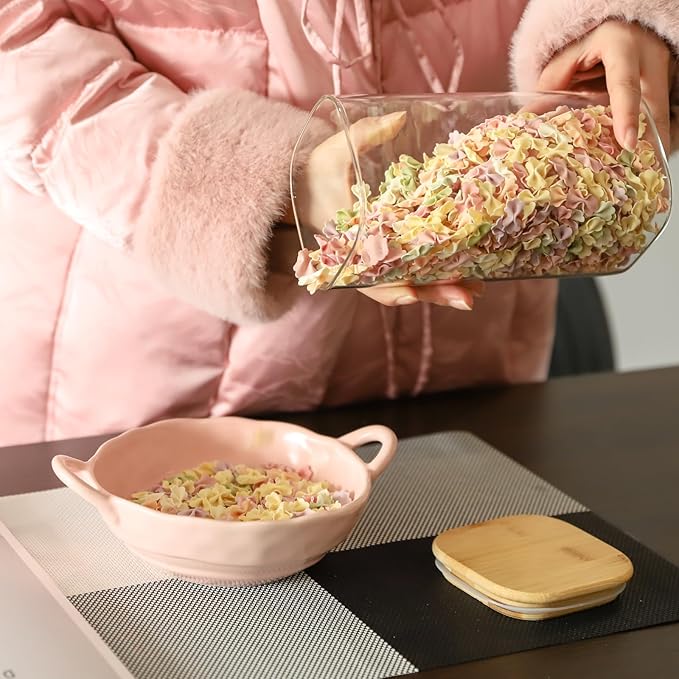 50oz Glass Food Storage Jars Set of 6,Glass Storage Containers Clear Glass Food Canister with Bamboo Lid Airtight For Serving Tea, Coffee, Flour, Sugar, Candy, Cookie, Spice and More (Square)-CasaMuseHome