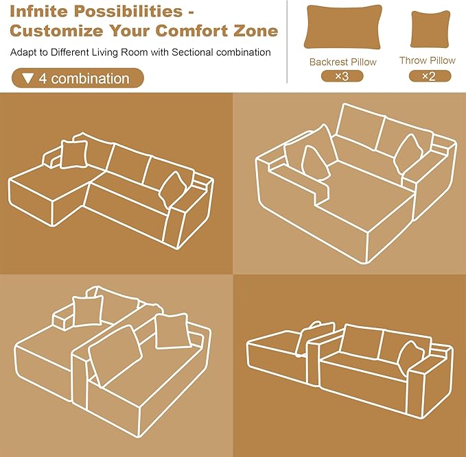 108" Sectional Couches for Living Room Modern Modular Sofa with L-Shape Couchs Upholstered Boneless Couch Deep Seat Sectional Couch with Chaise (Green, Left Facing Chaise+2Seaters)-CasaMuseHome
