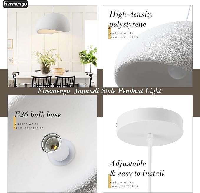 15.7in Wabi Sabi Pendant Lights Kitchen Island Lighting Fixture Ceiling Mount White Modern Japanese Lamp Japandi Chandelier for Dining Living Room Hallway Bedroom Restaurant Hanging Lamp-CasaMuseHome