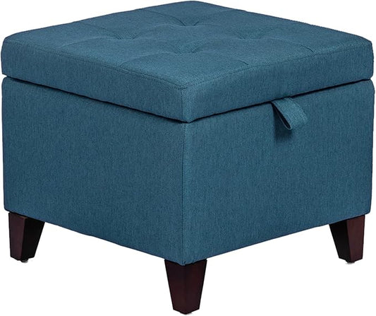 Adeco Square Fabric Storage Ottoman with Tufted Flip Top, 18x18x15-CasaMuseHome