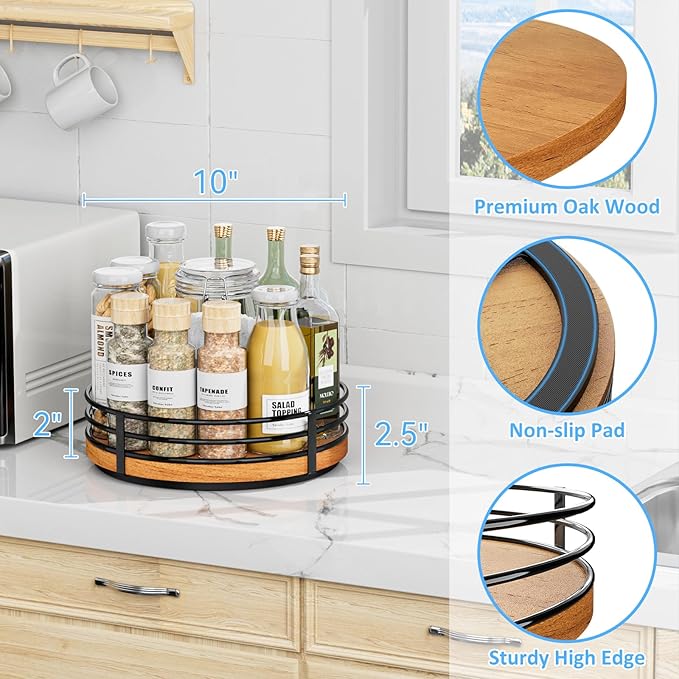 10" Lazy Susan Turntable Organizer - Wood Round Lazy Susan for Cabinet Kitchen Countertop Dining Table Pantry Cupboard Bathroom Coffee Bar Storage Home Decor-CasaMuseHome