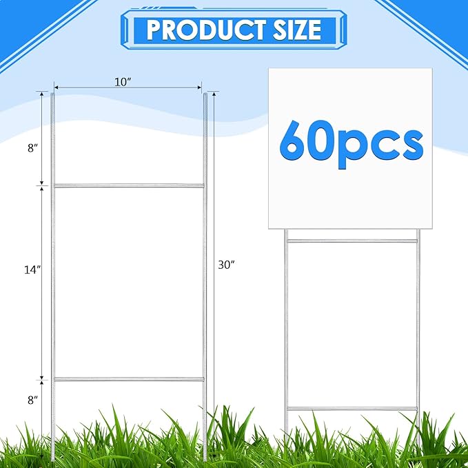 60 Pcs H Stakes for Yard Signs 30'' x 10'' Metal Heavy Duty H Frame Wire Stakes Weatherproof Metal Holder for 4mm 5mm Corrugated Signs Advertising Board Guidepost Yard Halloween Decor-CasaMuseHome