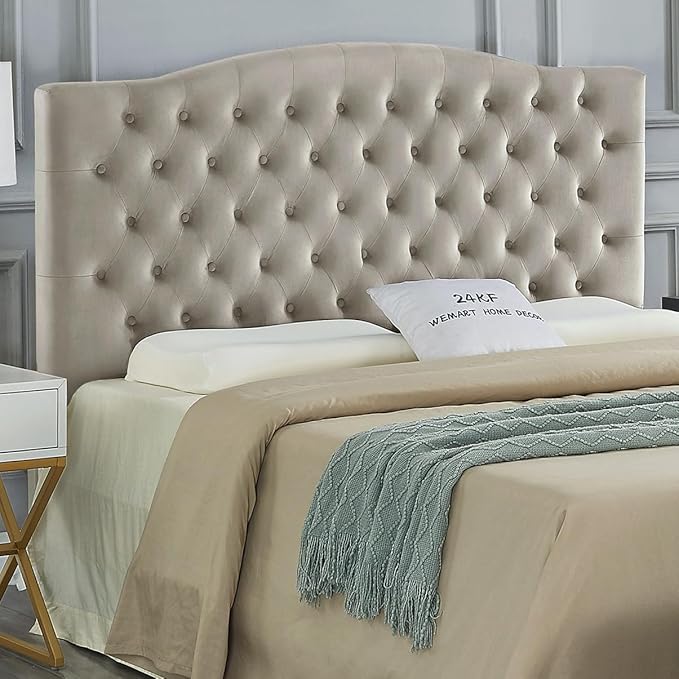24KF Upholstered Tufted Button Velvet Headboard,Comfortable Fashional Headboard Queen/Full Size,Taupe-CasaMuseHome