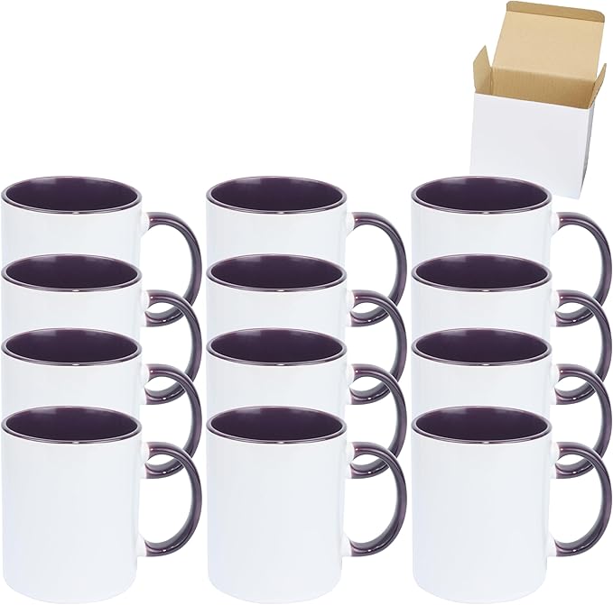 11oz White Ceramic Sublimation Coffee Mug in White Gift Box, Purple, Case of 12-CasaMuseHome