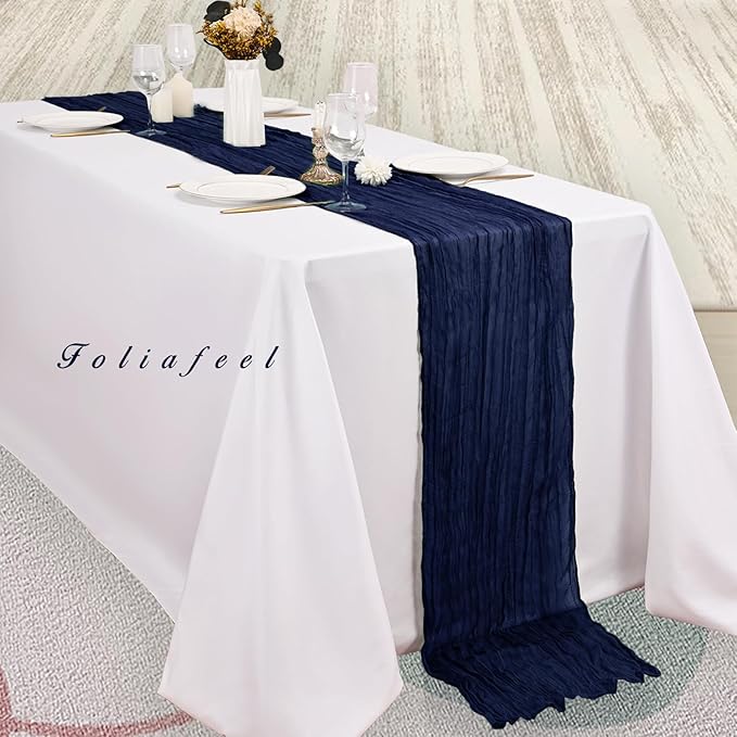 12 Pack Navy Blue Cheesecloth Table Runner 10FT Boho Fabric Rustic Cheese Cloth Table Runner for Wedding Bridal Shower Baby Shower Gauze Sheer Birthday Party Table Decorations 20 x 120 Inch Long-CasaMuseHome