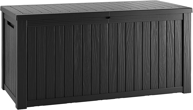 200 Gallon Lockable Resin Deck Box, Waterproof & UV-Resistant Outdoor Storage Box for Outdoor Cushion Storage, Garden Tools & Pool Accessories Storage, Black-CasaMuseHome