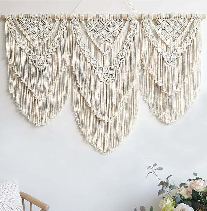 Achart Macrame Wall Hanging Large- Boho Wall Decor- large wall art- Wall Decor Living Room- Macrame Tapestry Boho Decor for Bedroom (Beige-H)-CasaMuseHome