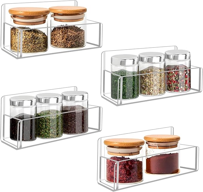 Acrylic Spice Rack Wall Mount-6 Inch, Clear Spice Shelf Storage Holder, 4 Pack Hanging Seasoning Rack Organizer for Cabinet Door, Cupboard or Wall Kitchen (Adhesive or Screw)-CasaMuseHome