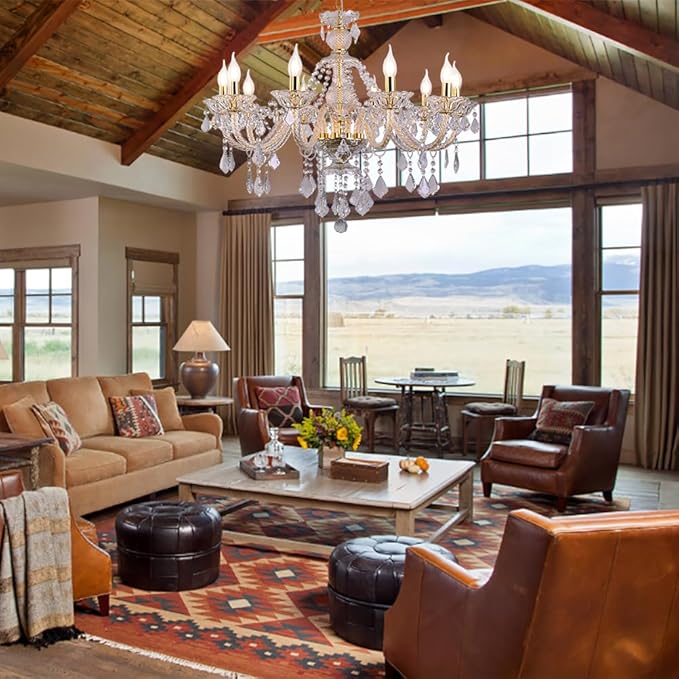 10-Light Crystal Chandelier Clear K9 Crystal Luxury Ceiling Light Fixture Flush Mount Pendant Lighting for Living Room Dining Room Bedroom Kitchen Hallway Entryway-CasaMuseHome