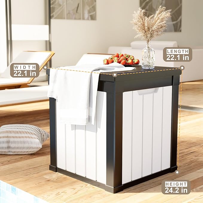 50 Gallon Resin Deck Box, Lockable Outdoor Storage Box for Patio Cushions Storage Furniture,Garden Tools, Pool Supplies, Weatherproof and UV Resistant (Black&White)-CasaMuseHome
