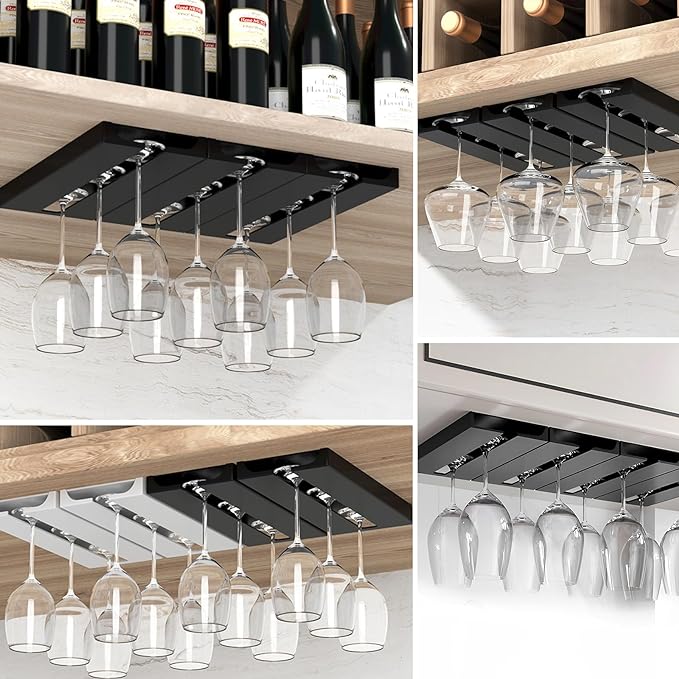 4 Pcs Wine Glass Holder Under Shelf or Cabinet Punch-free,Stemware Rack Glassware Drying Storage Hanger for Kitchen,Bar and Restaurant (White) ﻿-CasaMuseHome