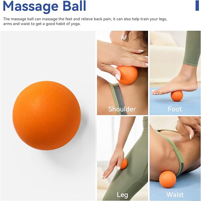 5 in 1 Foam Roller Set - Deep Tissue Foam Roller, Muscle Roller Stick, Massage Ball, Resistance Band for Physical Therapy & Deep Tissue Muscle Massage (Orange)-CasaMuseHome