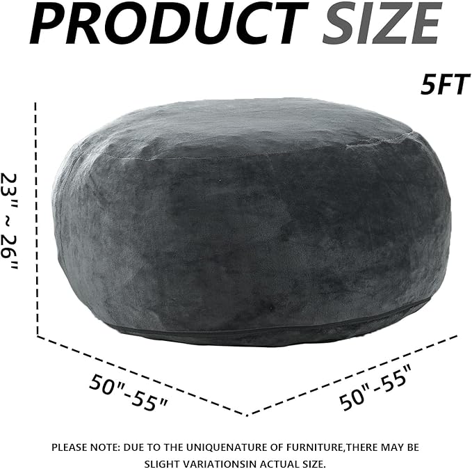 5FT，Big Bean Bag Chairs for Adults，Large beanbag with Filler Included，Memory Foam Material，Easy to Clean and Washable Corduroy Fabric，Suitable for Living Room and Bedroom (Dark Gray, 5 Foot)-CasaMuseHome