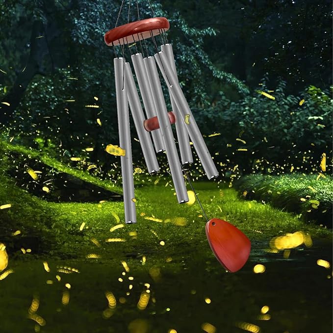 28" Wind Chime for Mothers Day, Decorative Wind Chimes for Outside, Memorial Windchimes Remembrance Gift for Women Mom Grandma, Metal Wind Chimes Outdoor Decor for Garden Patio Zen(Grey)-CasaMuseHome