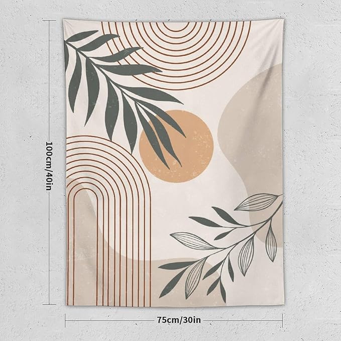 Abstract Boho Tapestry, Mid Century Tropical Tree Leaves Modern Geometric Arch Bohemian Botanical Tapestry, Home Aesthetic Wall Hanging Art Decor for Living Room Bedroom Dormitory 30x40 Inch-CasaMuseHome
