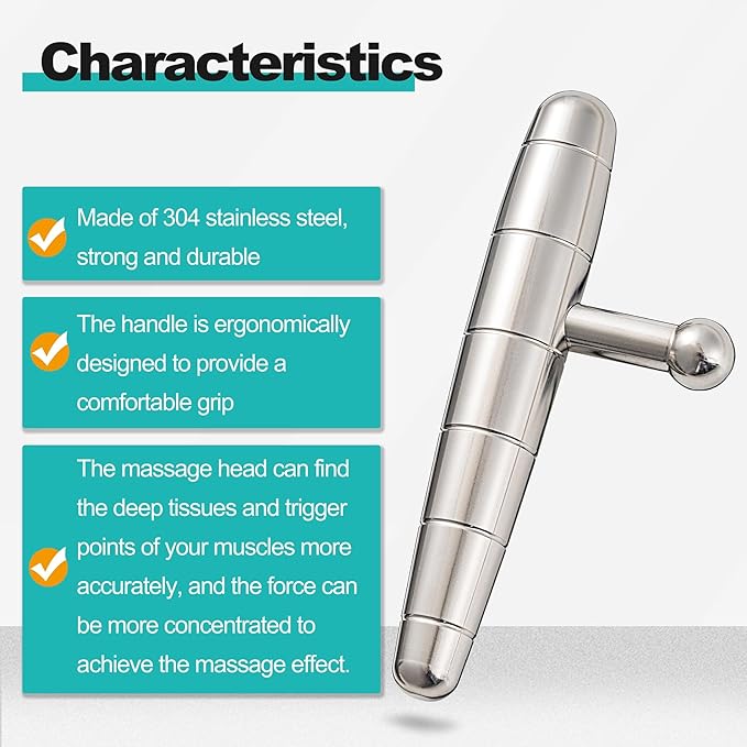 2 in 1 Trigger Points Massage Tool Stainless Steel T-Bar Deep Tissue Massage Tool for Pain Relief Full-Body Fascial Relaxation – Ideal for Shoulders, Neck, Legs, and Arms – Perfect for Sports Therapy-CasaMuseHome