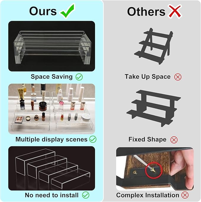 Acrylic Display Risers,12'' Large Display Stands, Thickened to 0.2''(5mm) Stackable Acrylic Shelves for Perfume Display, Clear Risers for Cupcake Stand,Pop Figurines,Tumbler,Food (Clear, 8PCS)-CasaMuseHome