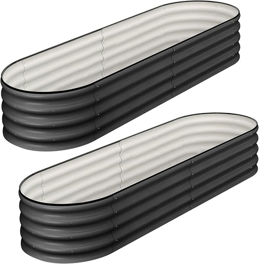 2 Pcs 4.5x2x1ft Oval Raised Garden Bed, Galvanized Raised Beds,Open-Ended Base Metal Raised Planter Beds,Garden Bed Outdoor,Planter Raised Boxes for Vegetables, Flowers,Tool-Free Asse,Gray-CasaMuseHome