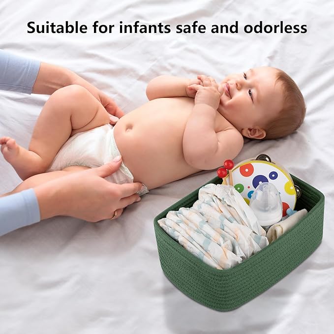 4 Pack Small Storage Shelf Baskets for Organizing, Mini Woven Rope Storage Bins for Towels, Cute Decorative Closet Organizer，Baby Nursery, Gift Empty Baskets -11.81''Lx7.87''Wx4.72''H-Green-CasaMuseHome