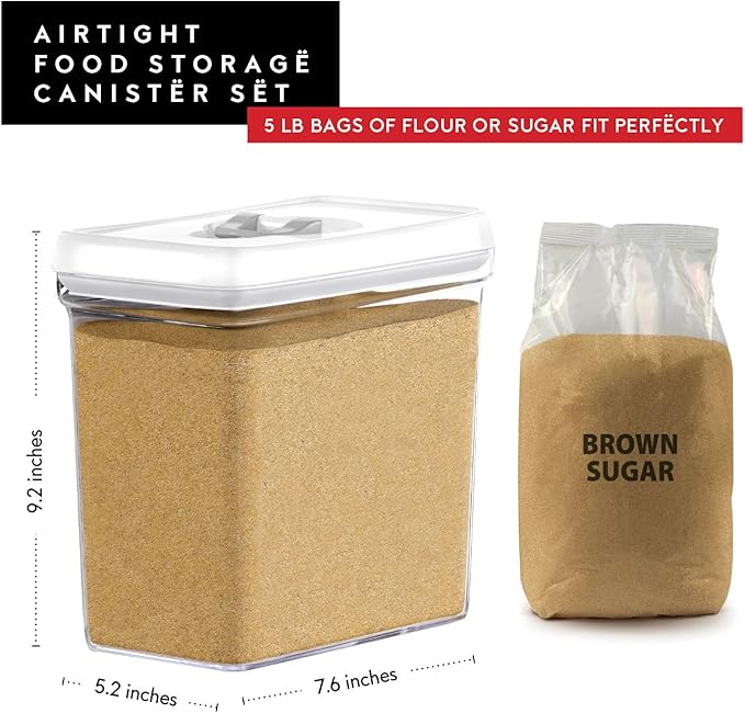 DWËLLZA KITCHEN Large Airtight Food Storage Containers - Clear Plastic Bulk Food Pantry & Kitchen Storage Containers for Flour, Sugar and Baking Supplies 4 Pcs. BPA-Free, Keeps Fresh & Dry (White)-CasaMuseHome