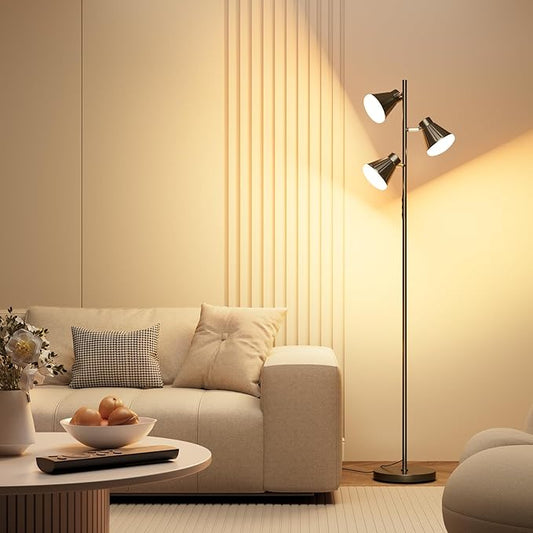 36W LED Tree Floor Lamp, Dimmable Tall Standing Lamp with Remote & Touch Control, 4 Color Temperatures Bright Floor Lamp, 3 Rotatable Light Modern Floor Lamps for Living Room Bedroom Office-CasaMuseHome
