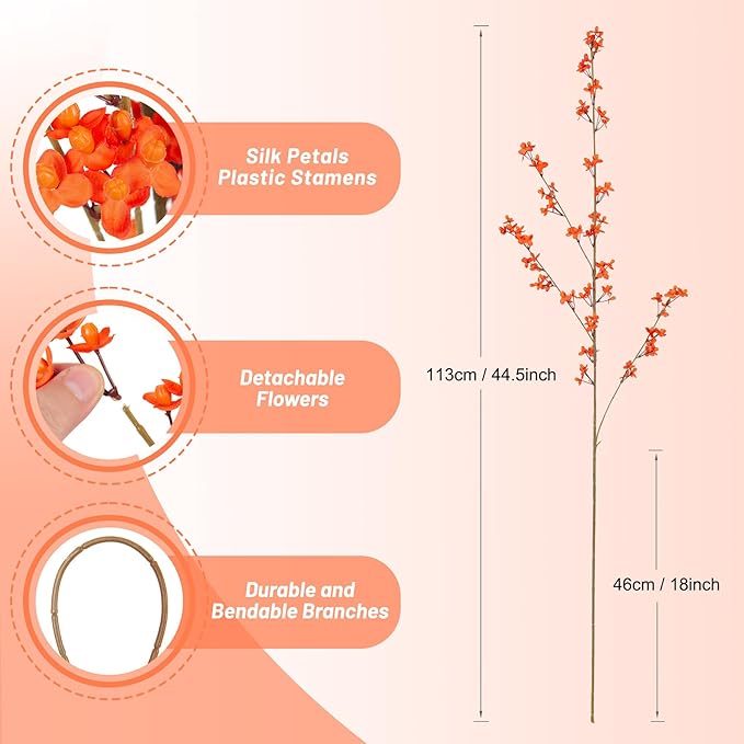 4Pcs Fake Flowers Blossom Branches Artificial Flowers for Indoor Decor, Faux Long Stem Realistic Indoor Plants for Vase Wedding Home Office Bedroom Party Table Centerpieces Decor-CasaMuseHome