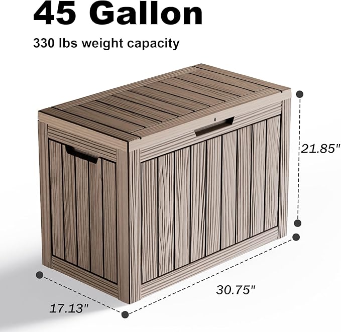 45 Gallon Deck Box Large Outdoor Storage for Patio Furniture,Outdoor Cushions,Garden Tools and Pool Supplies,Waterproof,Resin,Lockable(Grey)-CasaMuseHome