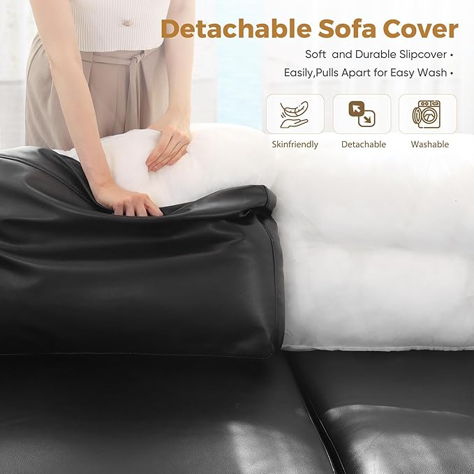 ABCASA Oversized 145.5" Faux Leather Modular Sectional Sofa, Modern Large 10 Seater U Shaped Couch with Storage Seat with Reversible Chaise Deep Seat for Living Room DIY Combination - Black-CasaMuseHome