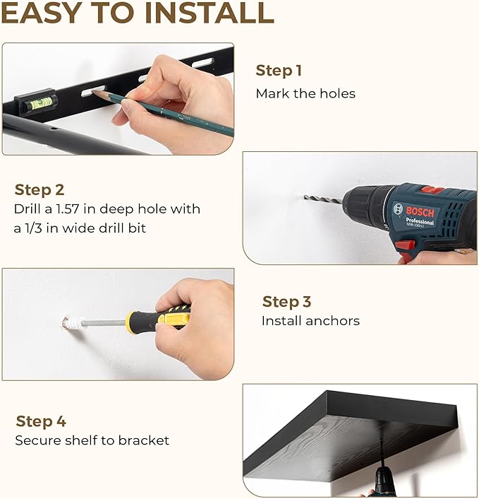 48 Inches Floating Shelves for Wall, 9.3" Deep Long Floating Shelves Set of 1, Large Display & Storage Shelf, Wall Shelf for Bathroom Bedroom Living Room Kitchen Office, Black-CasaMuseHome