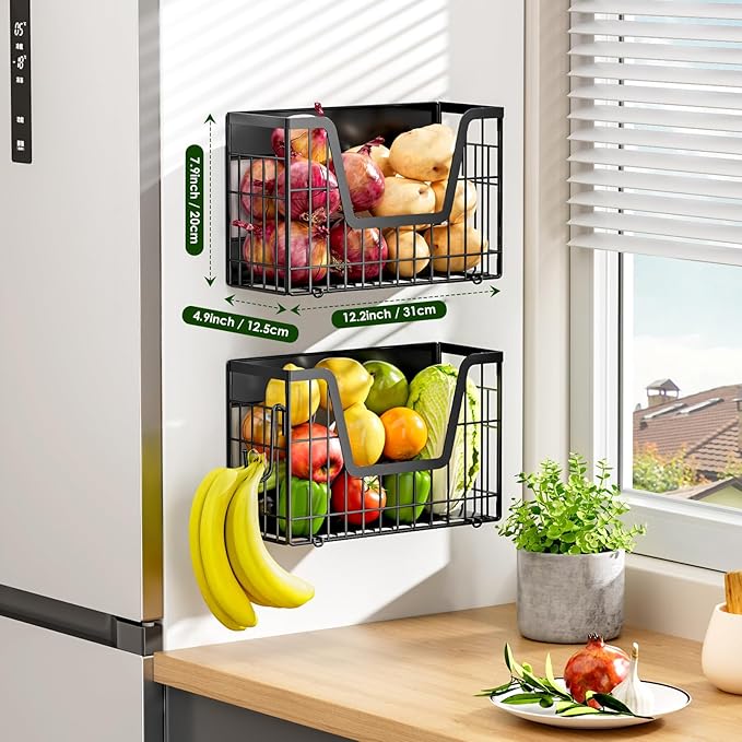 2 Set Magnetic Shelf for Fridge, Potato & Onion Storage Bins, Magnetic Fruit Basket for Refrigerator Pantry Kitchen Counter Laundry, Magnetic Fridge Organizer Spice Snacks Magnet Fridge Shelf-CasaMuseHome