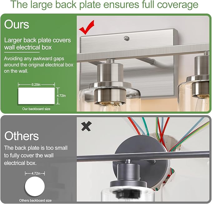 3-Light Bathroom Light Fixtures, Brushed Nickel Vanity Lights with Clear Glass Shades, Modern Bathroom Wall Lamp for Mirror Living Room Cabinet Bedroom Porch-CasaMuseHome