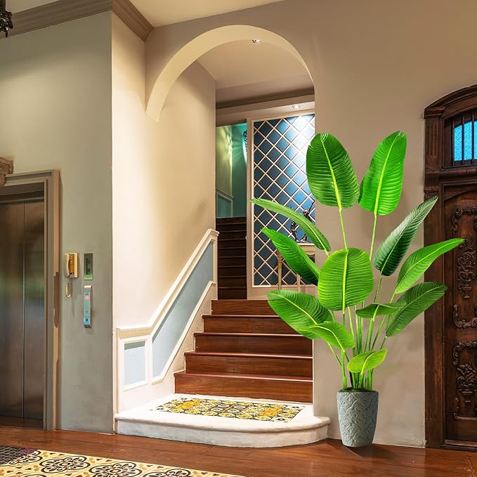 5.5ft Artificial Silk Bird of Paradise Palm Tree (65in) with 12 Trunks Faux Tree and Plastic Nursery Pot, Fake Plant for Office House Farmhouse Living Room Home Decor (Indoor/Outdoor)-CasaMuseHome