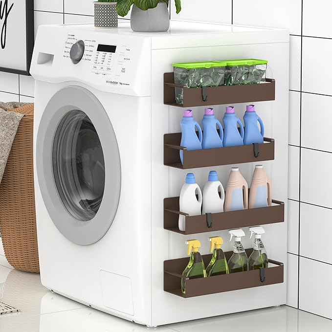 4 Pack Magnetic Spice Rack Organizer for Refrigerator and Oven, Brown Fridge Organizers and Storage for Kitchen-CasaMuseHome