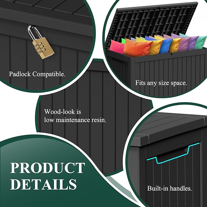 230 Gallon Outside Storage Box, Resin All Weather Storage Cabinet, Large Deck Box for Garden Tools, Patio Furniture, Sports Equipment, Black-CasaMuseHome