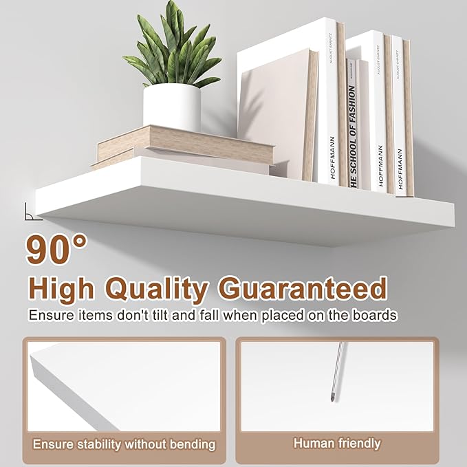 12 Inch Deep Floating Shelves for Wall 1 Pack White Floating Shelves Large Storage Space Wall Mount Shelf for Living Room Kitchen Bathroom 36" W x 12" D x 1.2" H White-CasaMuseHome